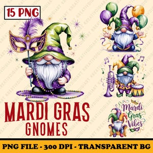 Mardi Gras Gnome PNG, Festive Gnome Clipart, Watercolor Carnival Gnome Sublimation, Masquerade Gnome Mask Png, Fleur De Lis, Digital File
