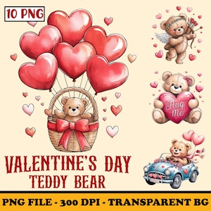 Dia dos Namorados Ursinho de Pelúcia Clipart, Filhote de Urso Fofo Sublimação, Urso Aquarela Segurando Balão PNG, Ursinho de Pelúcia Coração Clip Art, Arquivo Digital
