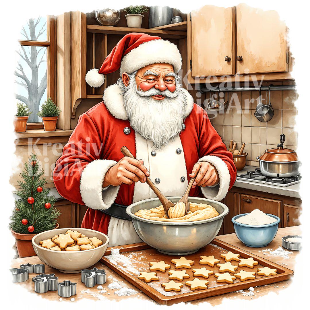 Chef Santa JPG, Christmas Baking Santa Clipart, Holiday Santa Cooking ...