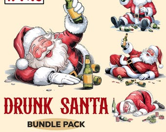 Drunk Santa Claus PNG, Funny Santa Claus Clipart, Christmas Sublimation, Party Alcohol Bad Santa Png, Alcoholic Drinking Santa, Digital File