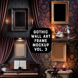 20 Gothic Wall Art Frame Mockup Bundle, Photo Wall Mockup, Victorian Picture Frame Mockup, Poster Mockup, Goth Vintage Art Style Mock up Kit