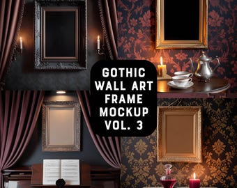20 Gothic Wall Art Frame Mockup Bundle, Photo Wall Mockup, Victorian Picture Frame Mockup, Poster Mockup, Goth Vintage Art Style Mock up Kit