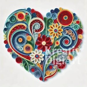 Papier numérique quilling coeur Clipart, clipart quilling coeur amour, coeurs piquants colorés JPG, fabrication de cartes, scrapbooking, téléchargement numérique