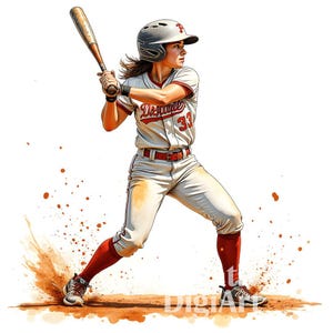 18 cliparts aquarelle de softball, graphiques JPG de softball, clipart sport, art imprimable joueur de softball, journal indésirable, fabrication de cartes, numérique