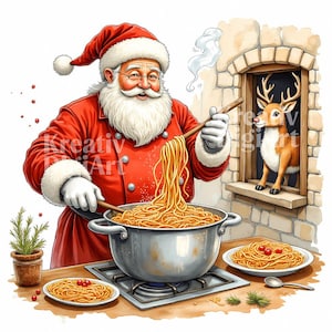 Chef Santa JPG, Christmas Baking Santa Clipart, Holiday Santa Cooking Cookies Clip Art, Junk Journal, Card Making, Scrapbooking, Digital