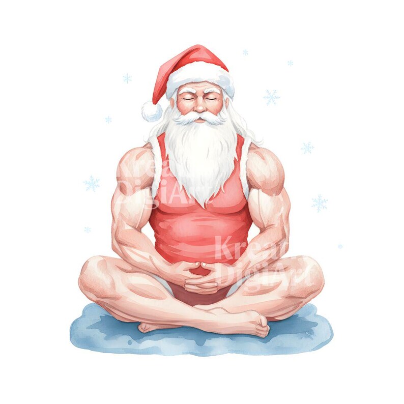 Swole Santa Clipart, Watercolor Muscular Santa Fitness Christmas JPG ...