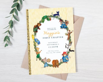 Editable First Birthday Invitation | Book Themed 'First Chapter' Evite | vintage book invite | library themed birthday party download