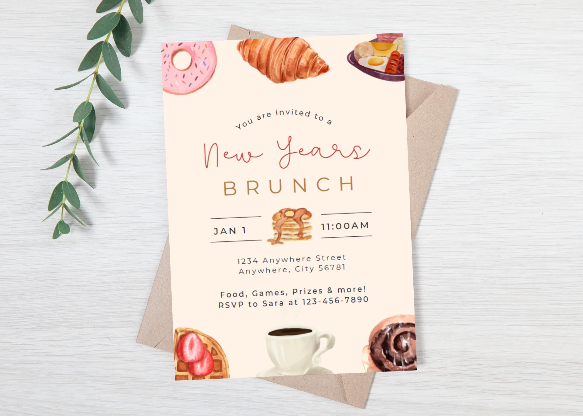 Editable New years day brunch invite - New year's brunch evite - girls day invitation - new years day party - new years morning breakfast