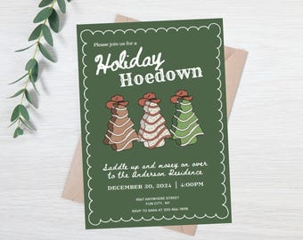 Editable christmas party invite - holiday hoedown party invite - western friendsmas party invitation - christmas tree cake invitation