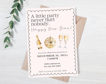 Editable New years eve party invite - New year&#39;s eve party evite - digital new years eve invite - retro new years eve party invitation