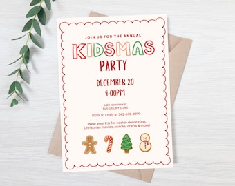 Editable Kidsmas party invitation - Kids christmas party evite - friends christmas party - kids xmas party - kids christmas cookie party