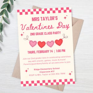 Invitación editable para la fiesta del día de San Valentín en la clase - Invitación para la fiesta del día de San Valentín en la escuela - Invitación de San Valentín para maestros - Invitación de San Valentín para niños