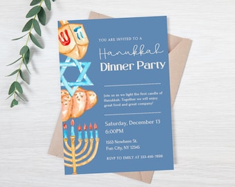 Editable Hanukkah Party Invitation - Hanukkah Holiday Menorah Lighting Party Evite - Hanukkah dinner party digital invite - Hanukkah invite