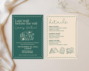 Editable bachelorette party invitation - last trail before the veil invite - wedding party invite - bachelorette party camping trip evite