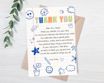 Editable thank you note for teacher - thank you card for teacher - thank you card for preschool teacher - holiday gift for teacher