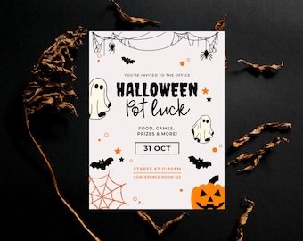 Editable Halloween Potluck invitation template - Halloween invitation - office party invite - halloween evite - corporate party - pot luck