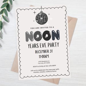Editable Noon years eve party invite - Kids new years eve party evite - digital new years eve invite - retro new years eve party invitation