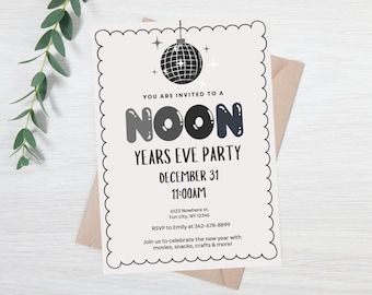 Editable Noon years eve party invite - Kids new years eve party evite - digital new years eve invite - retro new years eve party invitation