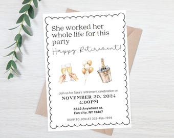 Editable Retirement Party Invitation for coworker - Funny retirement party invitation - Retirement dinner party - retirement happy hour
