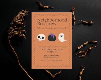 Editable Halloween invitation template - neighborhood trick or treating - boo crew invite - trick or treat evite - halloween party