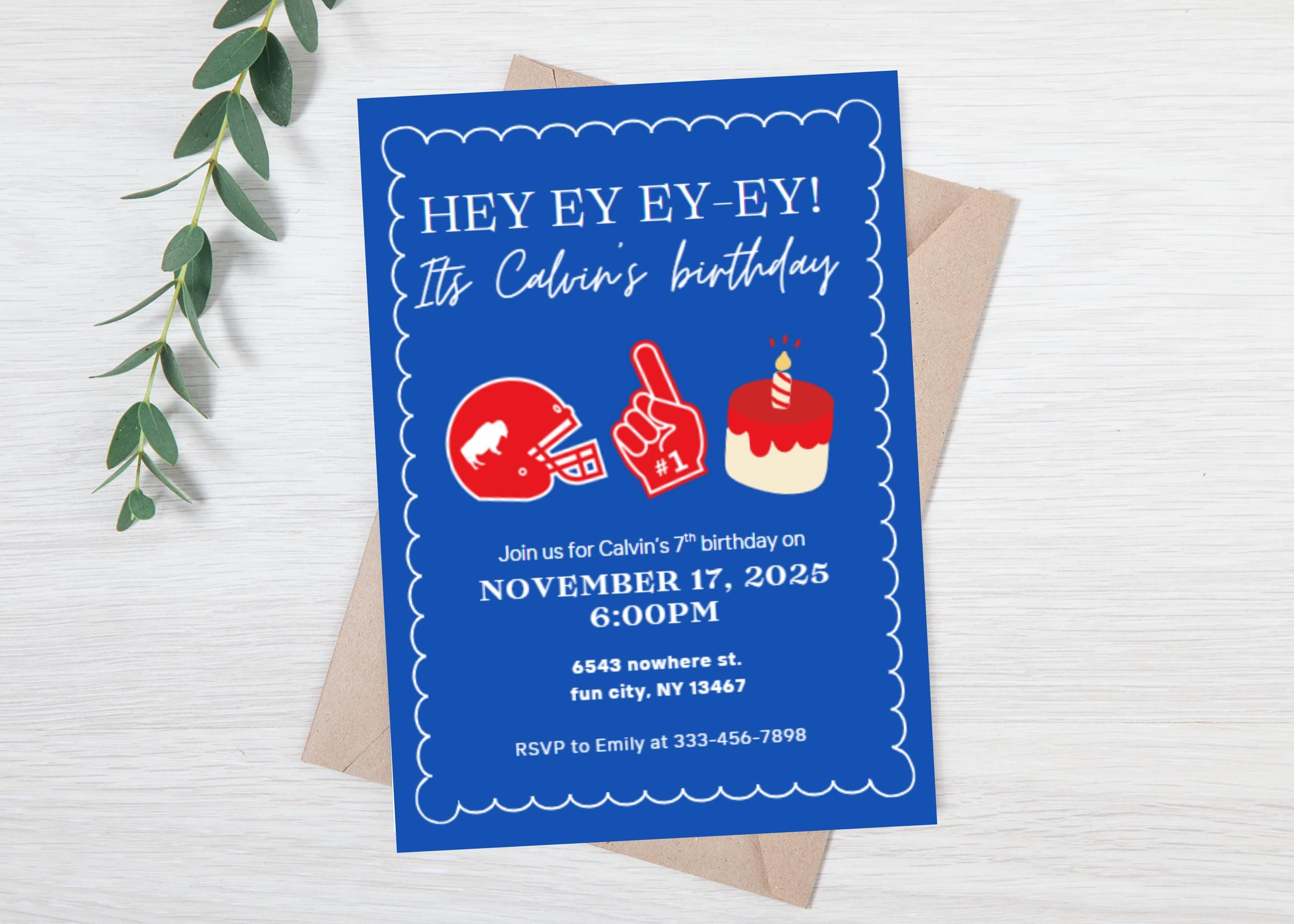 Bills Birthday Party Invitation - Editable Buffalo Football Birthday ...