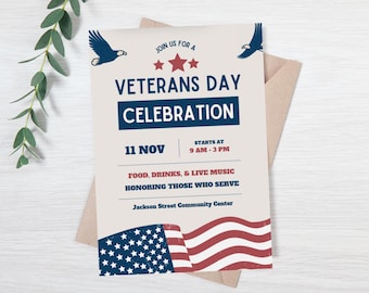 Editable Veterans Day celebration invitation - Veterans day flyer - Veterans Day events - Veterans Day evite - Veterans day ceremony