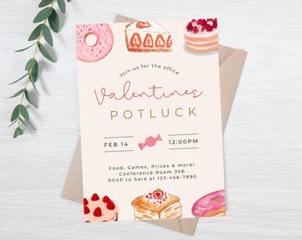 Editable Valentines Potluck invitation - Office potluck evite - Corporate Potluck digital invitation - Work Valentines Day Potluck invite