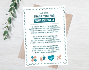 Editable Labor and Delivery Nurse thank you card - Printable nurse thank you - Thank you card for L&D nurse - thank you poem for nurses