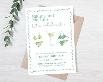 Editable bachelorette party pool party invitation - bikinis and martinis bachelorette party invitation - beach theme bachelorette party