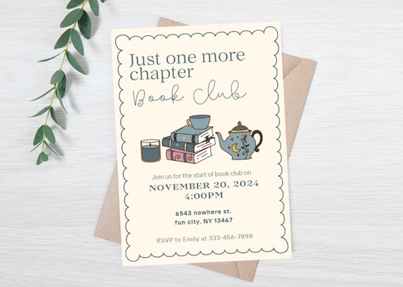 Editable book club invitation - book club invite - book lovers invite - booktok - book club evite - book swap evite - book birthday party
