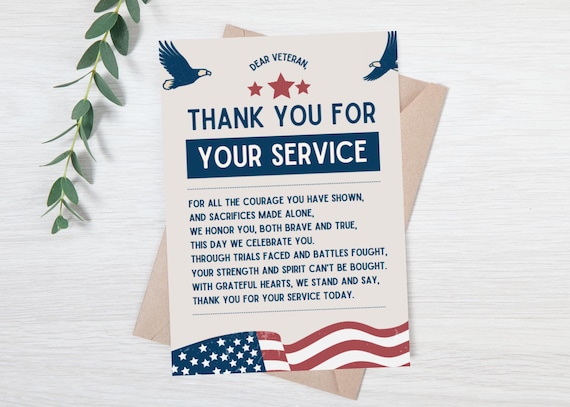 Editable thank you card for Veteran - Thank you card for veterans day - Veterans Day poem - thank you note for veteran