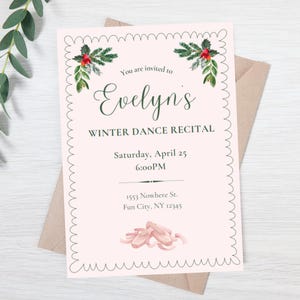 Editable winter dance recital invitation - ballet recital invite - holiday dance recital evite - dance party invite - ballet evite