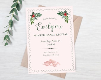 Editable winter dance recital invitation - ballet recital invite - holiday dance recital evite - dance party invite - ballet evite