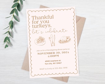 Editable Friendsgiving invitation template - Thanksgiving invitation - classy friendsgiving invite - friendsgiving evite - fun friendsgiving