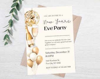 Editable New years eve party invite - New year&#39;s eve party evite - digital new years eve invite - retro new years eve party invitation