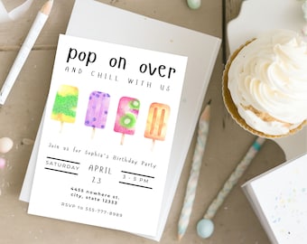 Editable pop on over party invitation template - summer party invite - popsicle themed birthday party - beach party invite - summer evite