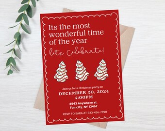 Editable christmas party invite - holiday party invite - friendsmas evite - friendsmas party invitation - christmas tree cake invitation