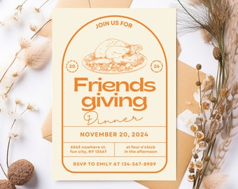 Editable Friendsgiving invitation template - Thanksgiving invitation - simple friendsgiving invite - friendsgiving evite - friends giving