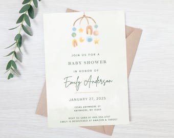 Editable baby shower invitation - gender neutral baby shower - spring baby shower - water color baby shower - baby boy shower evite