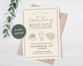Editable Holiday Potluck invitation - Office potluck evite - Corporate Potluck digital invitation - Work Christmas Potluck invitation