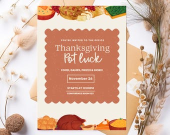 Editable Thanksgiving Potluck invitation template - office party potluck - thanksgiving potluck evite - thanksgiving office potluck