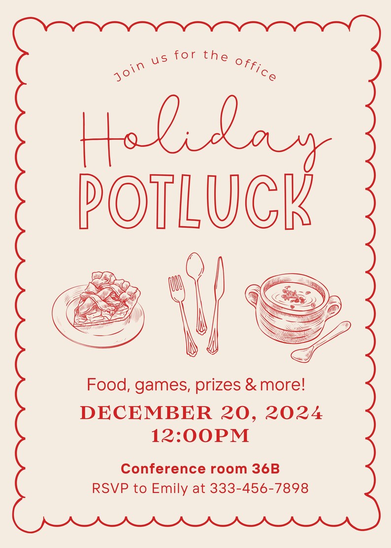 Editable Holiday Potluck Invitation Office Potluck Evite Corporate ...