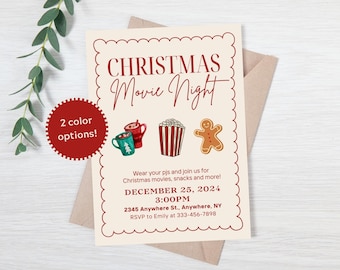 Editable Christmas Movie night invitation - friendsmas invitation - holiday movie night evite - kids christmas party invite - kidsmas evite