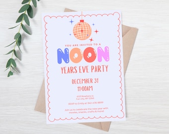 Editable Noon years eve party invite - Kids new years eve party evite - digital new years eve invite - retro new years eve party invitation