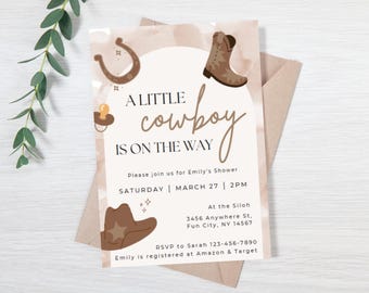 Editable baby shower invitation -western theme baby shower - cowboy baby shower - water color baby shower - baby boy shower evite