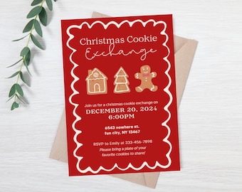 Editable Christmas Cookie Exchange invitation red - Holiday party invitation - Cookie swap evite - Digital cookie exchange invite