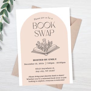 Editable book swap invitation - book club invitation - book lovers invite - booktok - book club evite - book swap evite