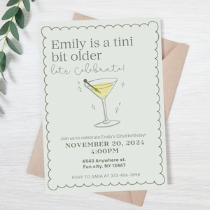 Editable birthday party invitation - digital birthday invitation - funny birthday invite - tini bit older invite - cute dinner party invite