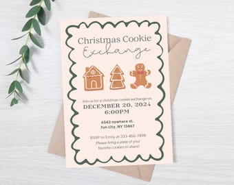 Editable Christmas Cookie Exchange invitation tan - Holiday party invitation - Cookie swap evite - Digital cookie exchange invite