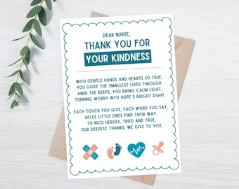 Editable NICU Nurse thank you card - Printable nurse thank you - Thank you card for NICU nurse - thank you poem for nurses